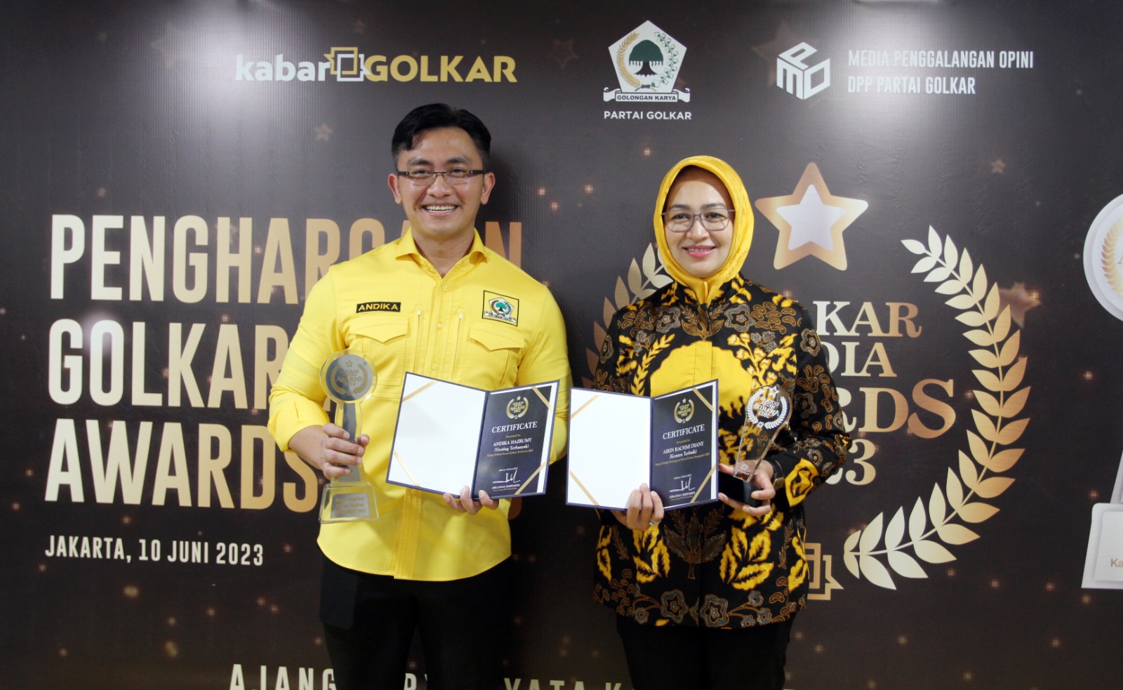 Andika Hazrumy Sabet Gelar Politisi Terpopuler Di Ajang Golkar Award